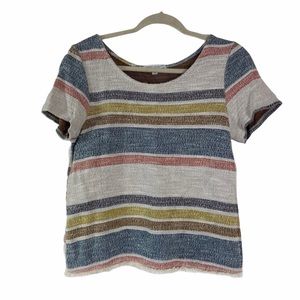 Green Envelope woven striped cotton fringe top Med